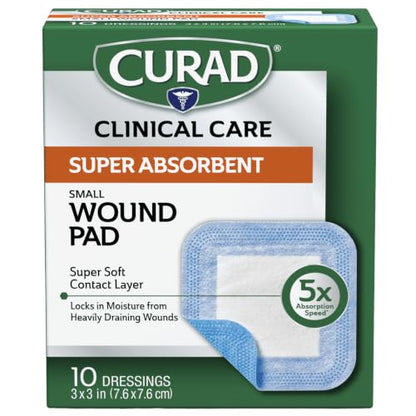 Curad Super Absorbent Wound Pad, Small, 3" x 3", 10 Count - size: 3" X 3", style: 10 Count