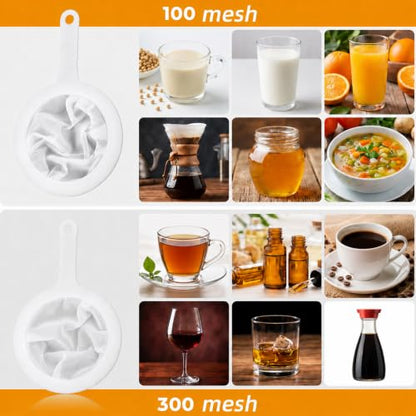 2Pcs Fine Nylon Mesh Strainer, 100/300 Fine Mesh Sieve with Handle
