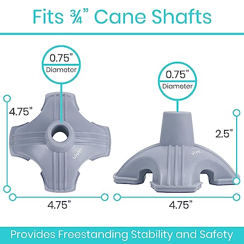 Vive Cane Tip - Self Standing Quad Base Replacement for Most Walking Canes - color: Gray