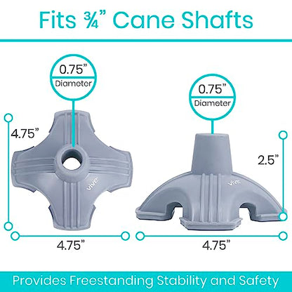 Vive Cane Tip - Self Standing Quad Base Replacement for Most Walking Canes - color: Gray