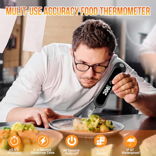 Instant Read Thermometer, 3in1 Touchscreen Food Thermometer, 180° Rotatable LED Display Digital Meat Thermometer