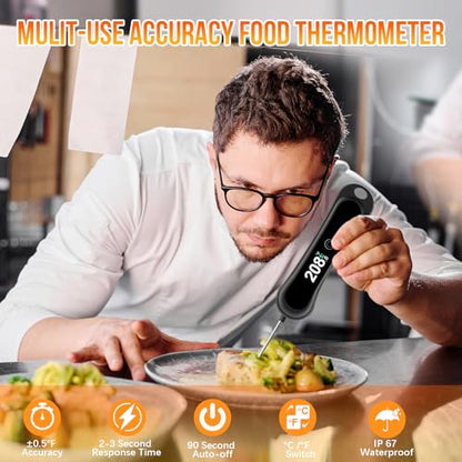 Instant Read Thermometer, 3in1 Touchscreen Food Thermometer, 180° Rotatable LED Display Digital Meat Thermometer