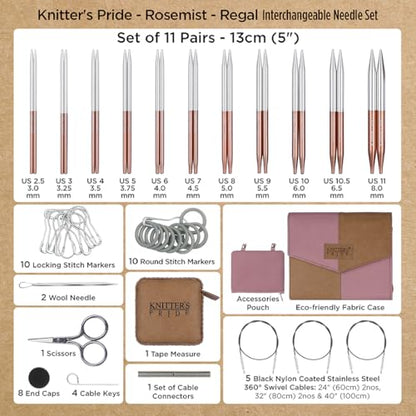 Knitter’s Pride Rosemist Interchangeable Needle Set 5""(13cm) - Regal - size: Set of 11 - 5" (13cm)