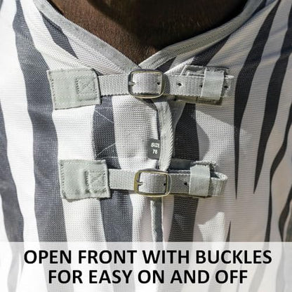 Schneiders Soft Interlock Mesh II Zebra Horse Fly Sheets | Striking Zebra Pattern for Fly Deterrence & Superior UV Protection - size: Horse Size 76, style: Attached Neck Euro Bellyband