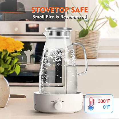 Aofmee 100 Oz Glass Pitcher, 3L Water Pitcher with Lid, Iced Tea Jar with 304 Stainless Steel Lid and Spout, Heat Resistant Jug for Sun Tea, Water Carafe for Cold or Hot Beverage Serveware Juice | Thickened Borosilicate Glass Iced Tea Pitcher, Drip-free S