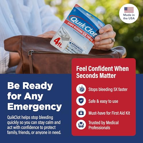 Adventure Medical Kits QuikClot Advanced Clotting Gauze - Stops Bleeding Up to 5X Faster Than Standard Gauze - Kaolin Hemostatic Dressing - for First Aid Kits & Survival Gear - 3 x 48 - size: 3 in x 4 ft