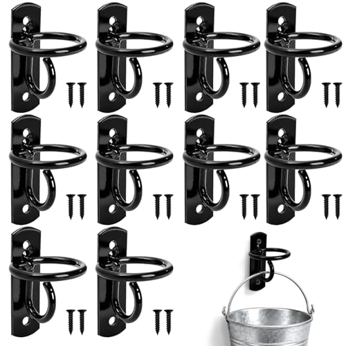 Cididu 10 Pack Bucket Hooks for Horses, Heavy Duty Water Bucket Hangers with Screws, Wall Mount Feed Bucket Holder for Horse Stalls Livestock Barn Farmhouse Stable Supplies, Curved Design