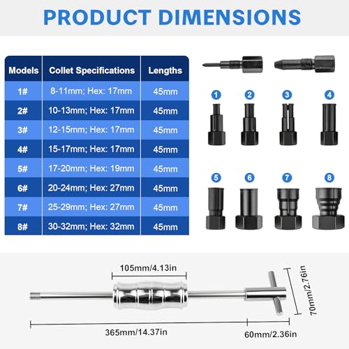 12pcs Blind Hole Collet Bearing Puller Set Slide Hammer 8-32mm