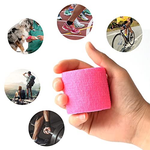 2 Inches Self Adhesive Bandage Wrap Cohesive Wrap, 9 Pack, Pink - color: Pink, size: 2 Inch