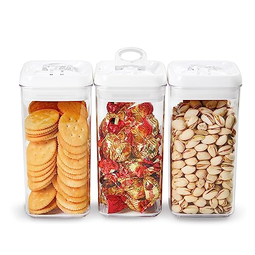 Felli Flip Tite Food Storage Container with Lid Airtight 4" Ring Seal Flip Top, Stackable Acrylic Canister Jar for Pantry Kitchen Counter, Snack Coffee Bean Granola Pet Treats Cracker Holder (1.2 L) - color: White, size: 4"
