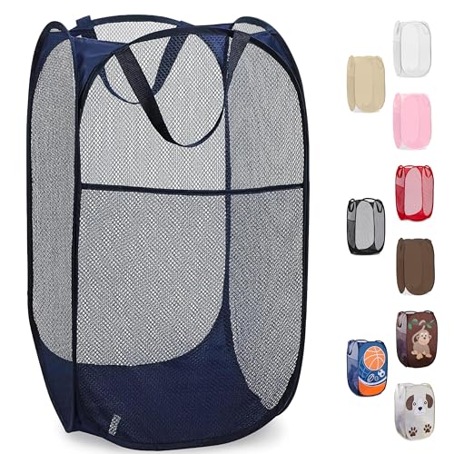 Handy Laundry Collapsible Mesh Foldable Hamper 14" x 14' x 24" Navy Blue - color: Blue, 1-PACK