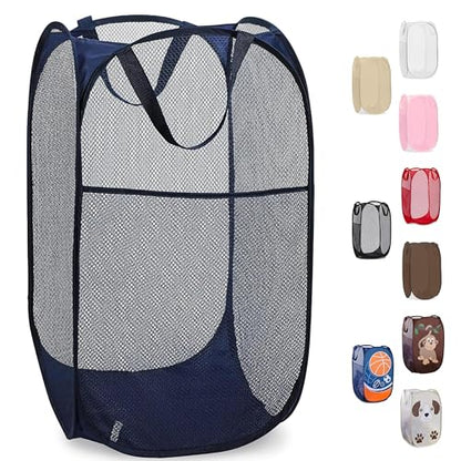 Handy Laundry Collapsible Mesh Foldable Hamper 14" x 14' x 24" Navy Blue - color: Blue, 1-PACK