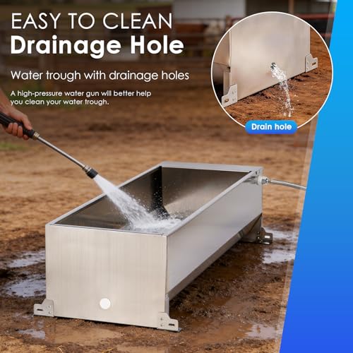 10 Gallons Automatic Livestock Water Trough Stainless Steel Larger Dog Water Bowl Dispenser with Float Valve Kit Large Capacity Outdoor Horse Pig Water Trough for Dog Pig Cow Goat 36‘’*12.4*‘’9.1‘’ - size: 10 Gallons