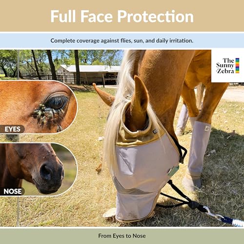 TSZ Horse Fly Mask with Nose Cover - UV Block 70% Breathable Mesh Flymask - size: Horse