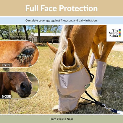 TSZ Horse Fly Mask with Nose Cover - UV Block 70% Breathable Mesh Flymask - size: Horse