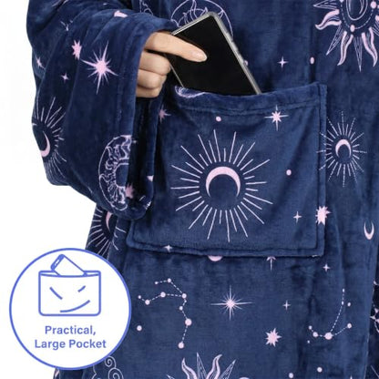 Catalonia Wearable Blanket with Sleeves for Women & Men, Fleece Wrap Throw - color: Astrology Navy