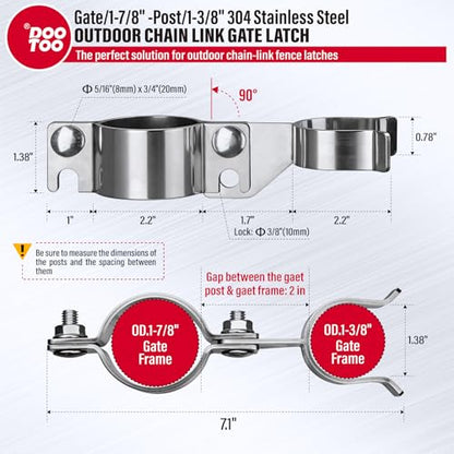 Stainless Steel 1-7/8" x 1-3/8" Chain Link Gate Latch （Fit 1-7/8" Gate Frame）, Heavy Duty Chain Link Fence Gate Fork Latch with Hole for Padlock 1Pack - color: 1-7/8"x1-3/8"