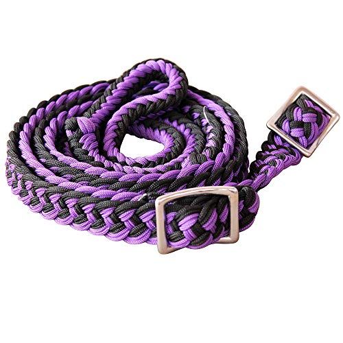 HILASON Braided Poly Barrel Horse Racing Reins Flat Grip Knots 1" X 8Ft | Rein Gifts - color: Purple-Black