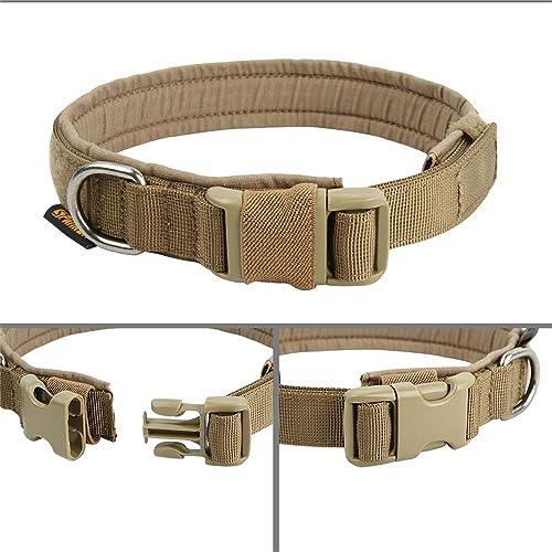 EXCELLENT ELITE SPANKER Tactical Nylon Padded Medium Dog Collar Adjustable - color: Coyote Brown, size: M-(15.4"-19.3")