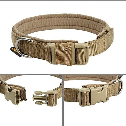 EXCELLENT ELITE SPANKER Tactical Nylon Padded Medium Dog Collar Adjustable - color: Coyote Brown, size: M-(15.4"-19.3")