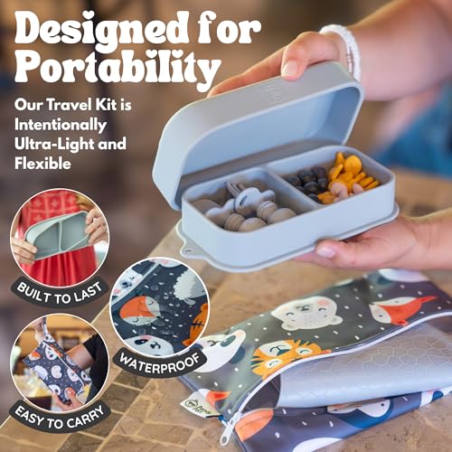 Baby Travel Feeding Set with Silicone Suction Plates, Grey Small - color: Gray