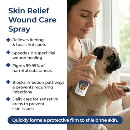 Dog Wound Care Spray | Healing Aid and Skin Repair, Clean Wounds, Relieve Dog Skin Allergies, Safe for All Animals. 3.38 Ounces