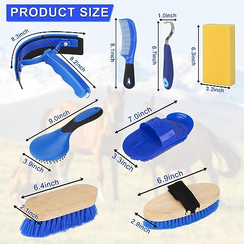 Horse Grooming Kit, 9-Piece Horse Brush Set with Tote Bag, Blue - color: Blue