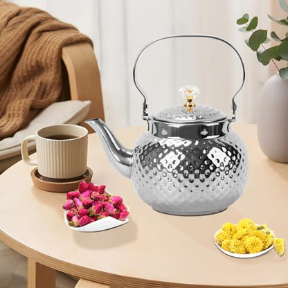 1.2L Hammered Tea Kettle Stovetop, Silver Tea Pot with Strainer for Stove - color: Silver-1.2L