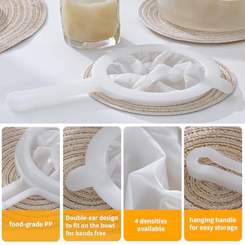 Premium Multi-Mesh Strainer Set, 4 Pack - 100/200/300/400 Mesh, Nylon & Plastic Fine Mesh Sieve for Tea, Coffe, Nut Milk, Juice, Broth, Smoothies, Reusable & Easy to Clean, Durable,Dishwarer Safe
