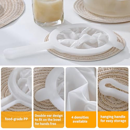 Premium Multi-Mesh Strainer Set, 4 Pack - 100/200/300/400 Mesh, Nylon & Plastic Fine Mesh Sieve for Tea, Coffe, Nut Milk, Juice, Broth, Smoothies, Reusable & Easy to Clean, Durable,Dishwarer Safe