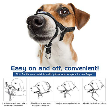 Pawaboo Dog Muzzle, Head Halter Collar for Dog Nylon Reflective Adjustable - color: Black, size: Small