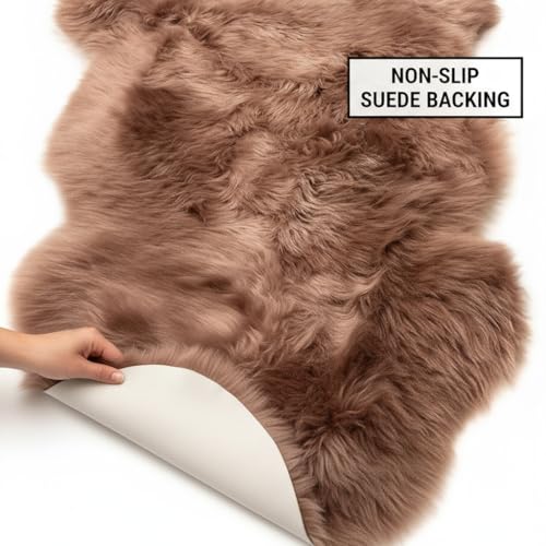 Super Area Rugs Buff Tan Sheepskin Rug Genuine Single 2x3ft Pelt Fluffy Fur Seat Cushion and Chair Cover - color: Tan, size: 2' x 3' (Natural)