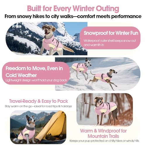 QBLEEV Warm Dog Jacket, Waterproof Dog Winter Coat with Harness - color: Pink, size: Medium