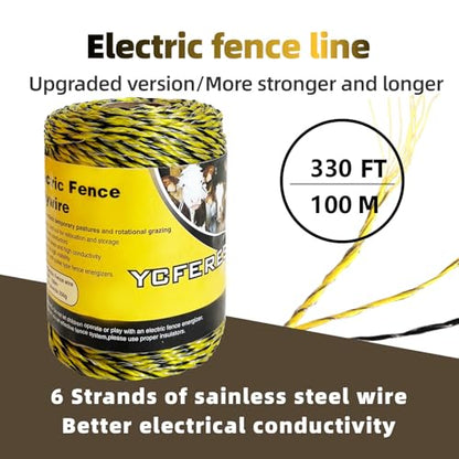 Upgraded Electric Fence Polywire 330 Feet，100 Meter，6 Stainless Steel Strands for Reliable Conductivity and Rust Resistance，Portable Electric Fence Rope - size: 330 Feet/100 Meters