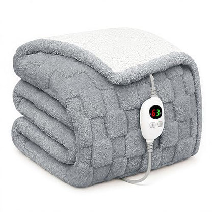 Templewet Heated Blanket Throw 50" x 60",Soft Electric Blanket,Gray | Timer Settings,Auto Off,Sherpa Heated Throw Blanket,Machine Washable,Fast Heating for Sofa Bed Office Use,Gifts for Women - color: Fog Gray