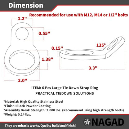 Large Tie Down Strap Rings for Truck Bed Trailer, 6 Pack, 2000 lbs Capacity - color: Black, size: Large-6 Pack