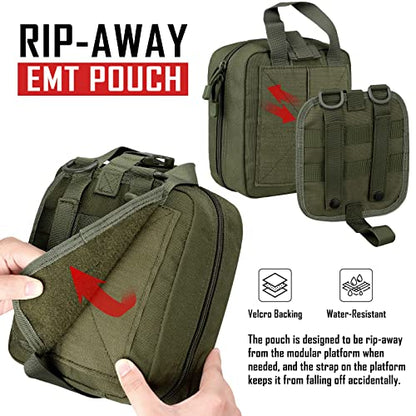 LIVANS 1000D First Aid Bag Empty, Medical Ifak Pouch for Emergency & EMT - color: Army Green(7.1"l X 3.5"w X 8"h)