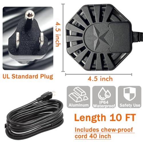 500W Utility De-Icer Submergible Aluminum Alloy Chicken Water Heater, Bird Bath Heater, Stock Tank Heater for Livestock Poultry Birds, Horses, Wildlife Drinking with 10FT Power Cord, Black