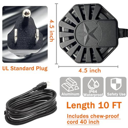 500W Utility De-Icer Submergible Aluminum Alloy Chicken Water Heater, Bird Bath Heater, Stock Tank Heater for Livestock Poultry Birds, Horses, Wildlife Drinking with 10FT Power Cord, Black