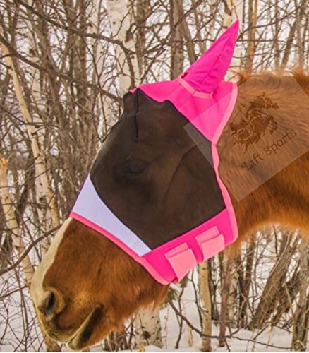 Horse Fly Mask with Ears 5 Colors Stretchable Ears Net Breathable Protect from Bugs and Flies Hood Veil Tack Equestrian Shows Trails (Orange)