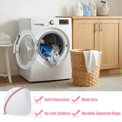 9 Pieces Bra Washing Bags for Laundry - Mesh Lingerie Wash Bags with Zipper, Soft Polyester Delicates Protector for Bras, Underwear, Socks, and Travel Storage (White & Pink, 6.3" x 5.5")