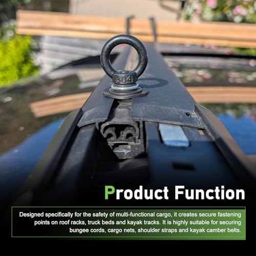 4PCS T Track Mount Tie Down Anchor for Roof Rack, M8 304 Stainless Steel T Bolt Eye Nut Tie Down Ring, Sturdy Heavy Duty Ring Shaped Eye Bolt Anchoring Kit, for Holding Bungee Cord Rope(Black)