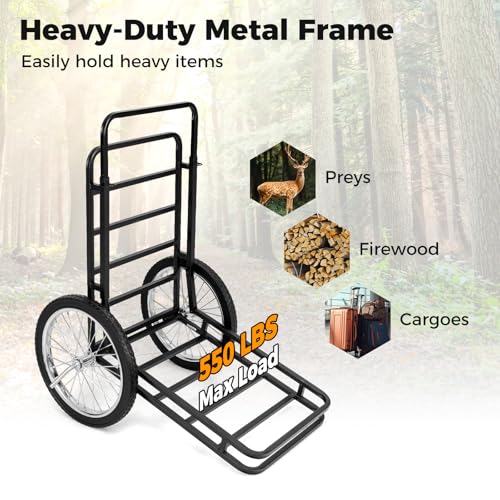 Goplus Folding Deer Cart, 550 LBS Adjustable Game Cart with 20 Inch Big Wheels, Heavy Duty Cargo Carrier, 2-in-1 Deer Hauler for Luggage, Firewood, Animal - style: 30.5" x 39.5" x 46"