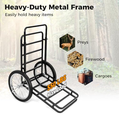 Goplus Folding Deer Cart, 550 LBS Adjustable Game Cart with 20 Inch Big Wheels, Heavy Duty Cargo Carrier, 2-in-1 Deer Hauler for Luggage, Firewood, Animal - style: 30.5" x 39.5" x 46"