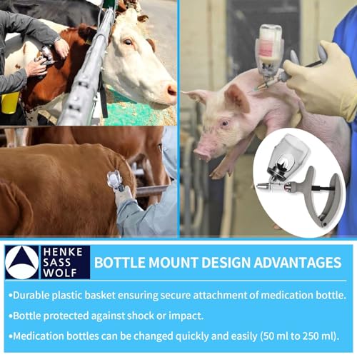 HSW ECO-MATIC 2ML Automatic Self-refilling Livestock Syringe Luer Lock Injector with Bottle Mount Basket (Dosage Adjustable 0.2 ml – 2.0 ml) - size: 2ML Bottle Mount