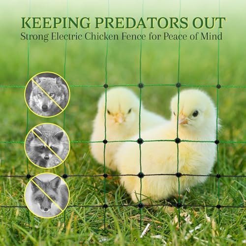 ANDMON Electric Poultry Netting, 48" x 164' Electric Fence Netting with Double Spiked Fiberglass Posts, Electric Chicken Fence for Poultry in Backyards, Homesteads, Farms and Ranches