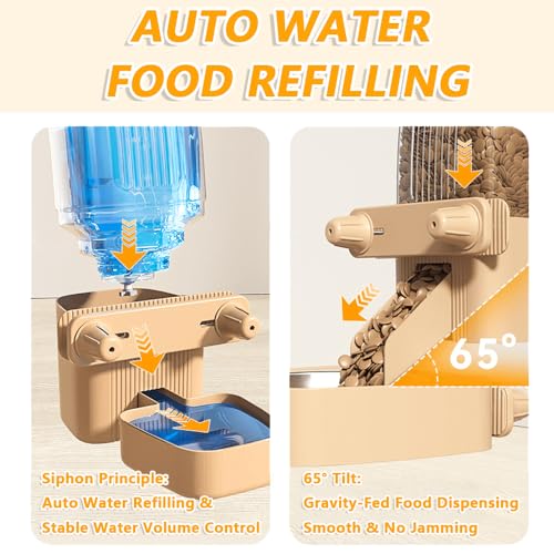 2-Pack Cage-Style Large Capacity Hanging Automatic Pet Feeder & Water Dispenser 50oz/1500ml,for Cages 0.98" Max Inner,1.77"-2.56" Outer,for Small/Medium Dogs, Cats, Rabbits & Guinea Pigs - color: Brown