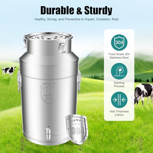 35L/9.24Gallon Milk Can 304 Stainless Steel Seamless Milk Jug, Anti-Leak Liquid Storage Container with Faucet,Tight Lid and Handle - size: 35L