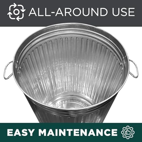 Plexon 20 Gallon Metal Trash Can with Lid Outdoor Large Trash Bin Galvanized Steel Garbage Can for Farm Garage Patio Ash Bucket Bird Seed Storage Can Heavy Duty Round Container Silver