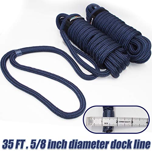 2 Pack Premium Navy Blue Dock Lines - 15' / 25'/35' with Eyelet.Double Braided Nylon Dock Line/ - size: 5/8" x 35 FT
